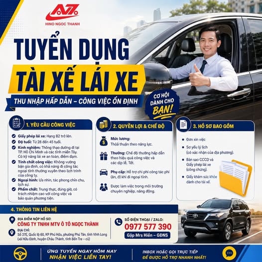 [TUYỂN DỤNG GẤP] TÀI XẾ LÁI XE – NHẬN VIỆC NGAY!